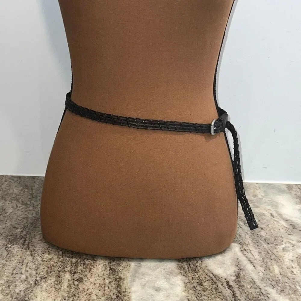 Vintage Leather & Silver Hardware Skinny Y2K Style Woven Belt Women’s Small
